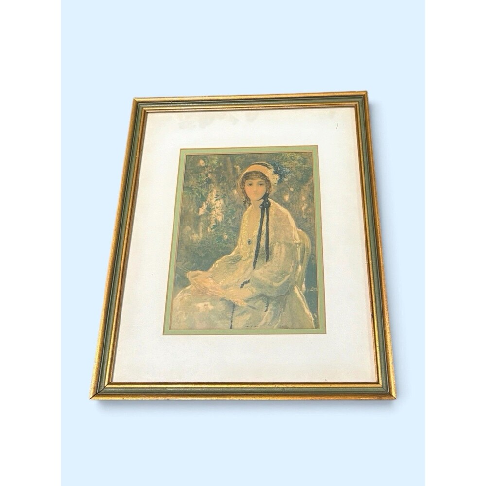 Vintage Sally Lee Framed Lithograph Print Victorian Portrait Impressionist Art